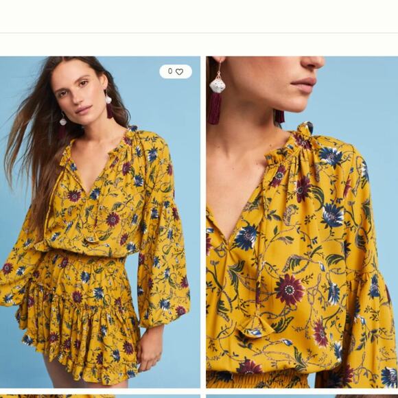 Misa Violet Dress Small Balloon Sleeve Smocked Mini Marigold Floral Yellow - Picture 1 of 11